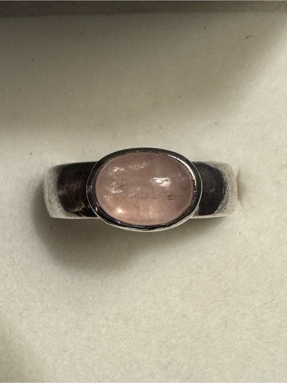 Sterling Silver Rose Quartz Ring East West Oval Cabochon - Size 5.75